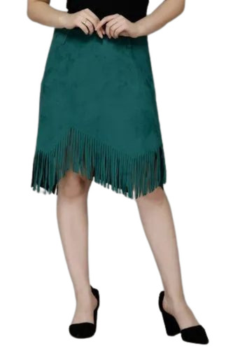 Ladies Plain Leather Skirt - Leather, All Size, Green, Short Length | Casual Wear for Winter Season