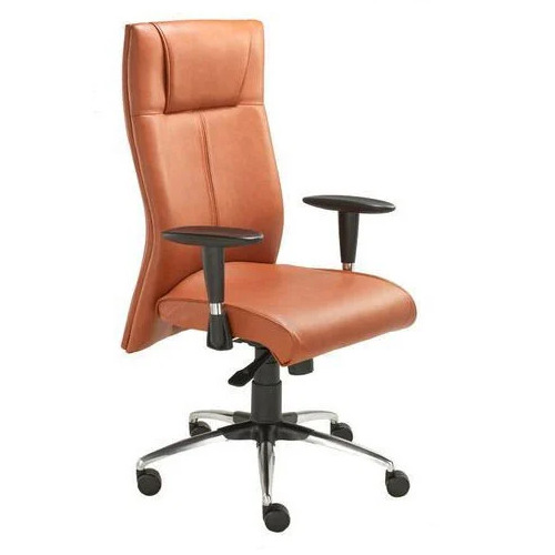 Leather Office Chair - Stainless Steel Frame, Adjustable Height, Modern Design, Non-Foldable, Brown Leather Upholstery, Ideal for Indoor Use