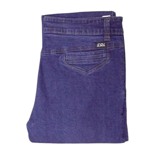 Mens Stretchable Cotton Jeans - Regular Fit, Blue Plain Design | Anti-Wrinkle, Breathable, Quick Dry, Washable