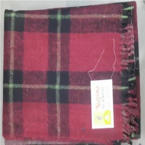 Red Woolen Blanket - Woolen, Double Size, Red Color, Assorted Checks Pattern | Style: Plain, Shape: Rectangle, Packaging: Polybag