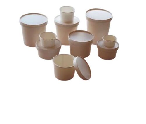 Round Paper Food Containers - 250 Ml, Premium Quality White Biodegradable, Foldable Design, Custom Printing, Heat Insulation, Secure Closure