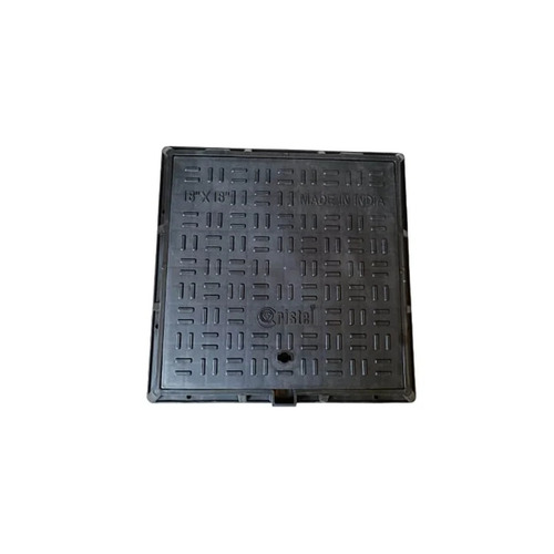 Square PVC Manhole Cover - 450x450 mm , Matte Black , Lightweight 2.2 kg for Drainage Applications