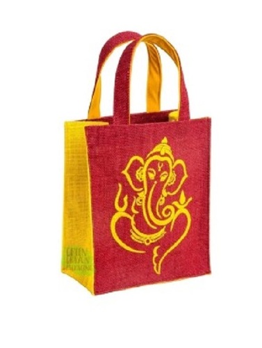 Blossom Ganesha Printed Jute Bag - Light Weight, Spacious Design | High Weight Bearing Capacity, Easy to Carry, Available in Various Colors and Sizes