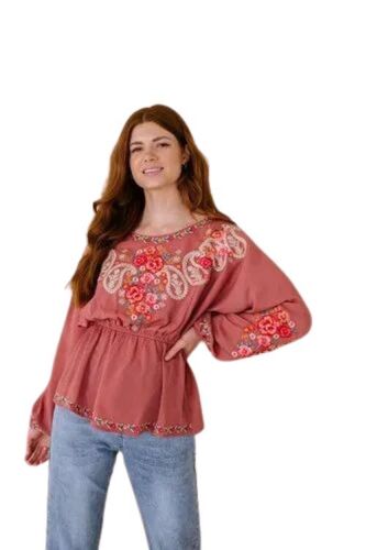 Embroidery Top - Cotton Blend, XXS to M Sizes, Red Color | Trendy Design, Lightweight Feel, Elegant Look, Easy Maintenance, Stretchable Fabric, Versatile Style, Durable Stitching, Slim Fit, Anti-Wrinkle Feature