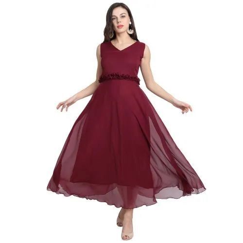 Elegant Floor-Length Maxi Dress - Lightweight Polyester, XS-S-M Size | Vibrant Mehroon Color, Breathable Material, Soft Feel, Anti-Wrinkle, Eye-Catching Print, Adjustable Straps, Cool Pass, Washable, Perfect for All Seasons
