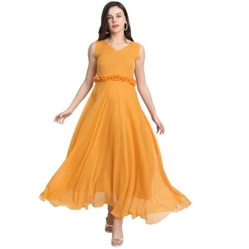 Fancy Women Yellow Solid Maxi Dress
