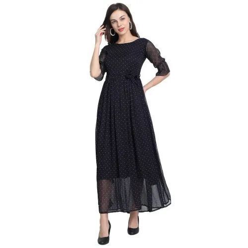 Half Sleeve Polka Dot Maxi Dress
