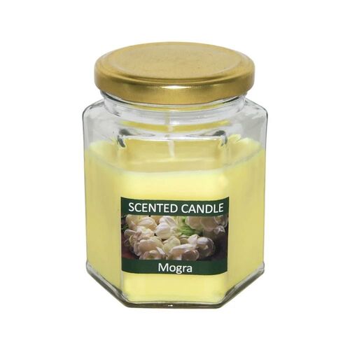 Hexa Jar Candle - Eco-Friendly Glass Candle Yellow Color Changing Paraffin Wax | Elegant Design Reusable Jar Smokeless Flame 10 Hour Burn Time Ideal for Bars and Home Decoration