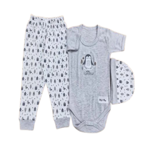 Interlock Baby 3 Pc Gift Set - Cotton Material, Customized Size, Brown & White Color | Includes Romper, Pyjama & Cap for Babies 3-12 Months