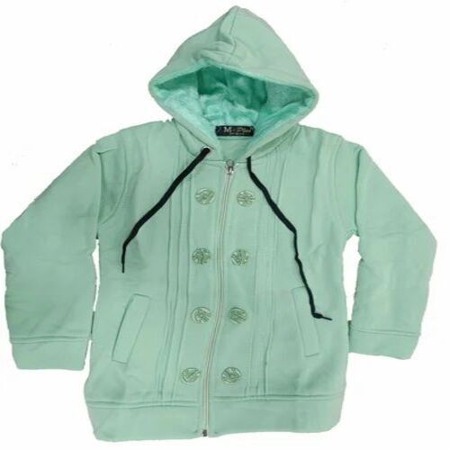 Premium Quality Kids Foma Pista Green Hoodie - Cotton, Medium Size, Unisex, Plain Pattern, Modern Style, Machine Washable