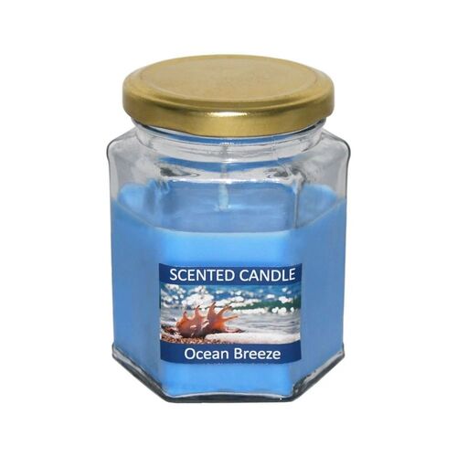 Ocean Breeze Hexa Jar Candle - Paraffin Wax, Glass Shape, Color Changing | 10 Hours Burn Time, Elegant Design, Eco-Friendly Reusable Decorative Piece