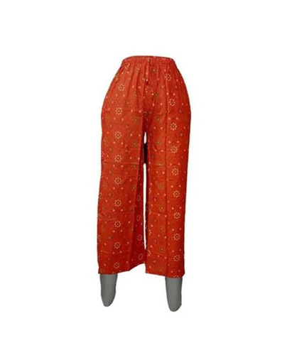 Printed Palazzo Pants - Cotton, Ankle Length, Slim Fit, Orange | Superior Quality, Washable, Breathable, Quick Dry, Elastic Band Closure