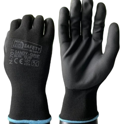 PU Coated Black Safety Hand Gloves - Premium Breathable Quick Dry Full Finger Design | Flexible Washable for Daily Life and Safety Use