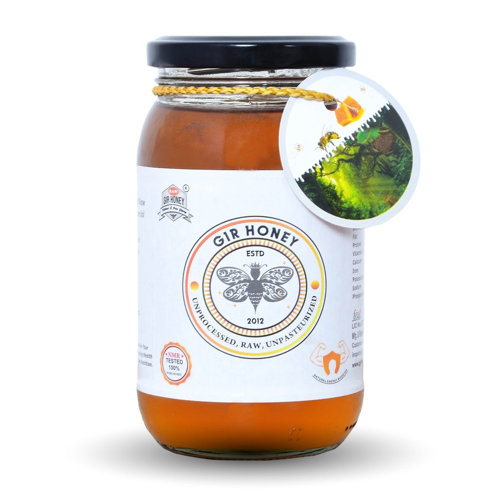 Raw Unprocessed Honey - 500 Grams Bottle Pack | Natural Raw Honey Sugar Free No Additives Vegetarian Perfect for Food and Personal Use