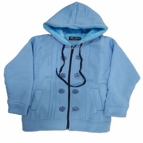 Sky Blue Hoodie - Foma Material, Medium Size, Age 6-8 Years, Unisex, Plain Pattern, Long Sleeves | Machine Washable, Comfortable Design