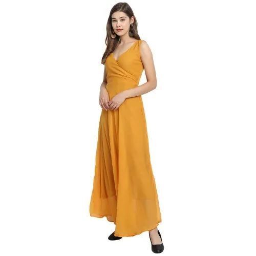 Elegant Floor-Length Sleeveless Maxi Dress - Premium Quality Lightweight Breathable Fabric, Vibrant Yellow Color, Soft Feel, Eye-Catching Print, Adjustable Straps, Anti-Wrinkle, Cool Pass, Washable, Waterproof