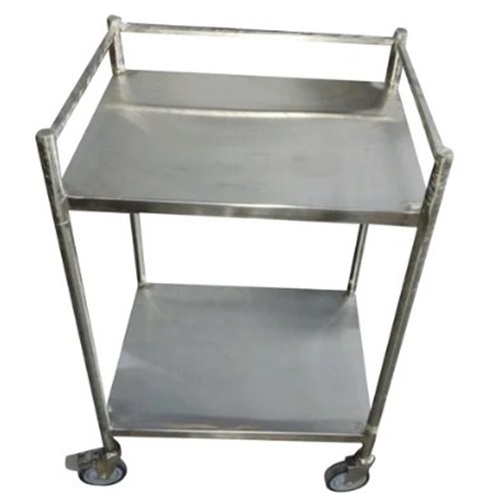 Stainless Steel Hospital Dressing Trolley - 90x60x85 cm, Silver Color, 2 Shelves, SS304 Material, 50kg Capacity