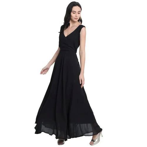 V Neck Solid Sleeveless Maxi Dress