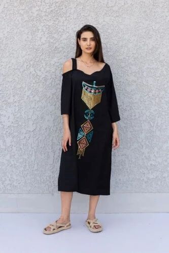 Western Designer Black Dress - Cotton Blend Size S/M/XS/XXS | Trendy Design Elegant Look Lightweight Feel Easy Maintenance Slim Fit Durable Stitching Stretchable Fabric
