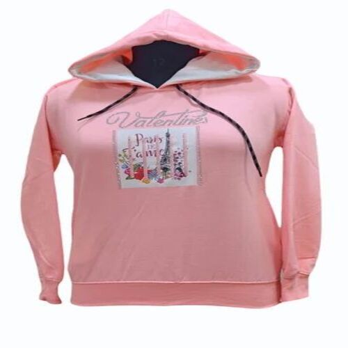 Women Fleece Pink Hoodie - Fleece Material, Medium Size, Full Sleeves, Printed Pattern | Winter Season, Comfortable Pullover Style
