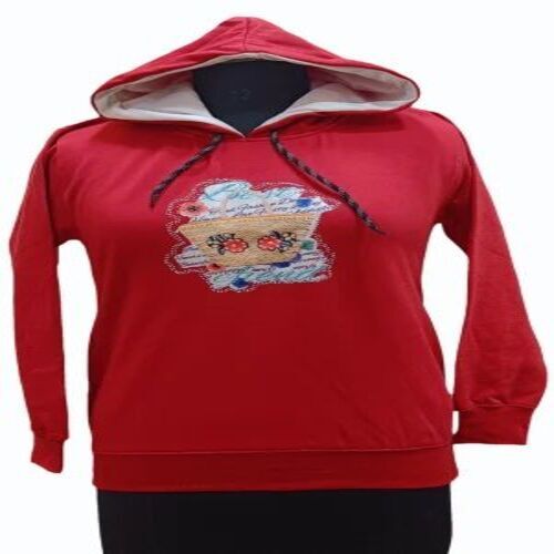 Women Fleece Red Hoodie - Cotton Material