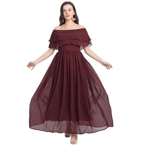 Women Off Shoulder Fit And Flare Solid Gown