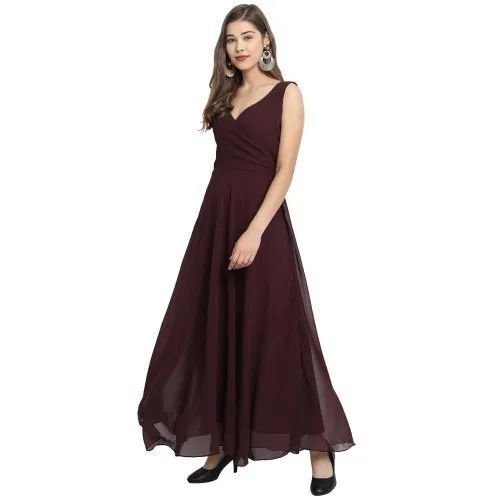 Women Wrap V Neck Solid Sleeveless Maxi Dress