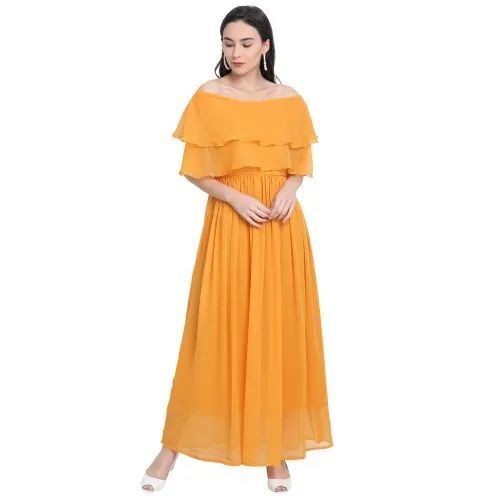 Women Yellow Off Shoulder Gown