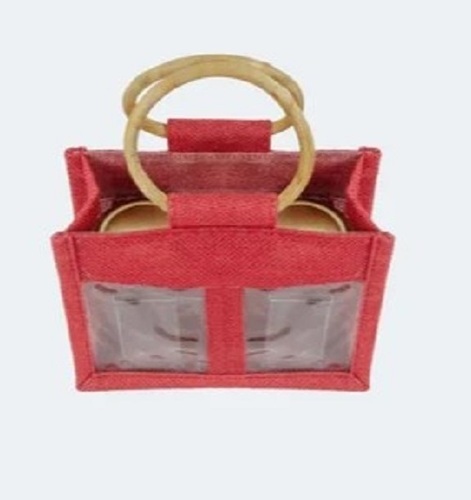 लकड़ी के हैंडल वाला जूट उपहार पैकेजिंग बैग