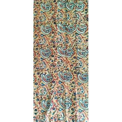 Kalamkari Cotton Fabric - 220 GSM, Multicolor Printed Design, Machine Washable, 24 Inch Width for Apparel