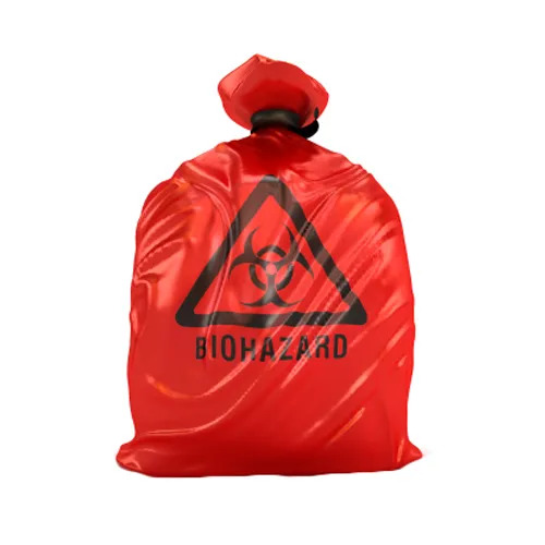 Biohazard Garbage Bag - Biodegradable Red HDPE, Printed Custom Design with Gravure and Flexographic Printing Techniques
