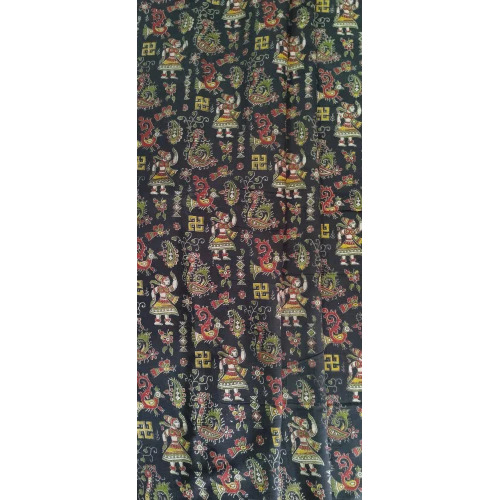 Black Printed Kalamkari Cotton Fabric - 210 GSM, 35 Inch Width | Machine Washable, Ideal for Apparel/Clothing, Rich Digital Print Design