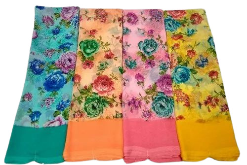 Casual Wear Printed Saree - Georgette, 6.3 M Length with Blouse Piece, Multicolor Design | Lightweight, Breathable, 100% Pure, Ideal for Summer and Winter Parties