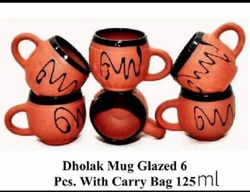 Clay Tea Cup Set - 125 ml, Handmade Brown Round Clay Cup for Tea and Lassi