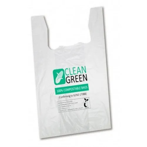 Compostable Carry Bag - Plain & Printed U Cut Handle 6 Months Shelf Life Available in Black Blue Green Colors for Garbage Use