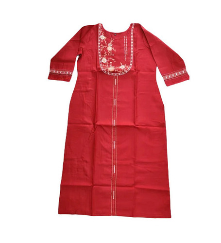 Cotton Kurtis - Regular Fit, Embroidered Red Design | Trendy, Quick Dry, Breathable, Perfect for All Seasons