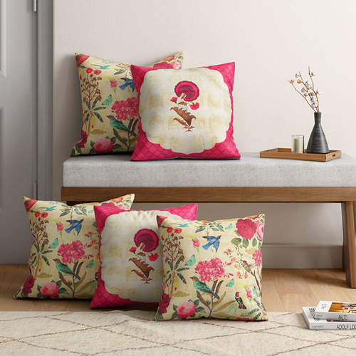 Decorative Cushions - 100% Cotton Square Shape Multiple Colors | Vibrant Designs Soft Fabric Plush Filling Zipper for Easy Care
