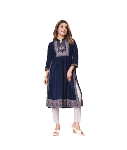 Fancy Embroidered Kurtis - Rayon, M, L, XL Size | 3-4th Sleeve, Round-Neck, Quick Dry, Breathable, Trendy Style, Casual Wear