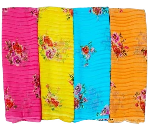 Flower Printed Georgette Saree - 6.3 M Length with Blouse Piece, Lightweight and Breathable Material | Multicolor Design for Party Wear, Suitable for All Seasons