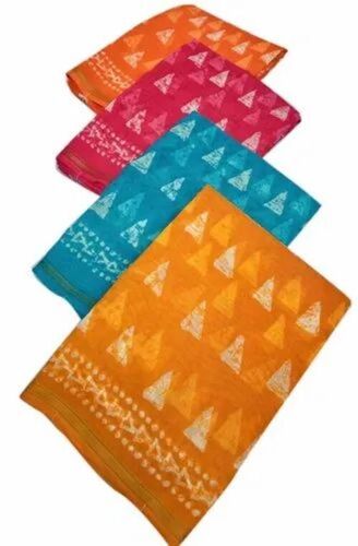 Geometric Printed Cotton Saree - 100% Cotton, 6.3 M Length with Blouse Piece | Multicolor, Lightweight, Breathable, Party Wear, Summer & Winter Suitable