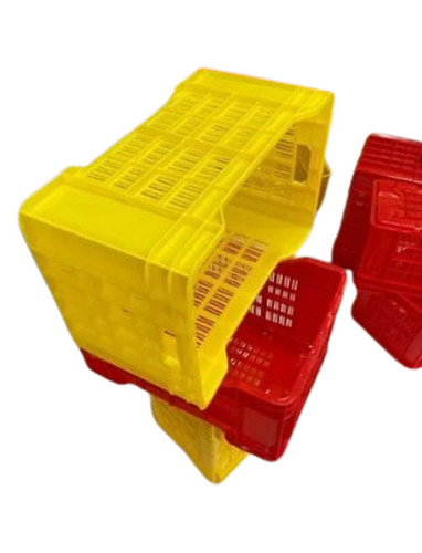 Industrial Plastic Crate - HDPE, 25 Liter Capacity, 300x200x120 mm, Blue, Rectangular Mesh Design, Multi Color