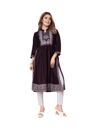 Ladies Fancy Kurtis - Rayon Fabric, Regular Fit, Round-Neck | Casual Summer-Winter Wear, Trendy 3-4th Sleeves, Embroidered, Quick Dry