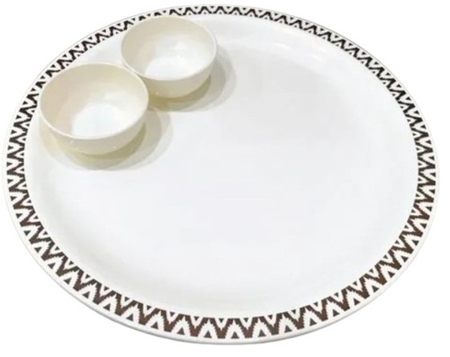 Melamine Round Plate - 12 Inches, White Plastic with Printed Design for Home Use