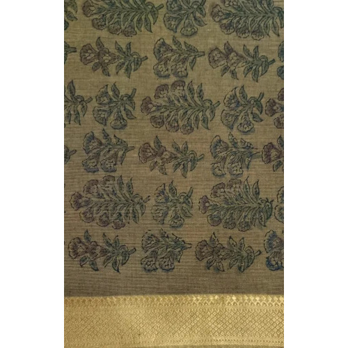 Olive Green Ajrakh Print Handloom Fabric - 240 GSM, Machine Washable, 36 Inch Width, Ideal for Garments/Clothing