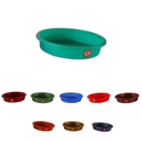 Plastic Flat Basin - Plastic Material, Round Shape, Multi-Color (Green, Red, Blue, Brown, Orange) | Versatile for Home Use, All Sizes Available