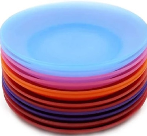 Plastic Plate - All Sizes, Multi-Color Round Design, Plain Pattern for Versatile Use