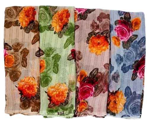 Printed Georgette Saree - 6.3 M Length with Blouse, Multicolor Design, Lightweight and Breathable for All Seasons