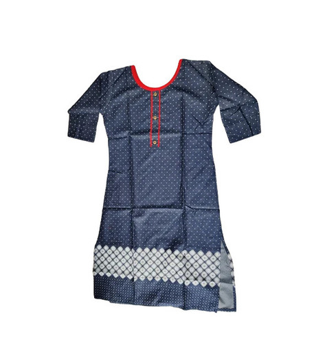 Printed Kurtis - Rayon M L XL XXL | Blue Round-Neck 3-4th Sleeve Quick Dry Washable Breathable Casual Wear