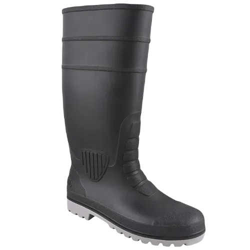 Safety Gumboots With Steel Toe - PVC Upper, PVC Outsole, Rubber Insole, Black Color, Slip-On Style | Ideal for Industrial and Constructional Use
