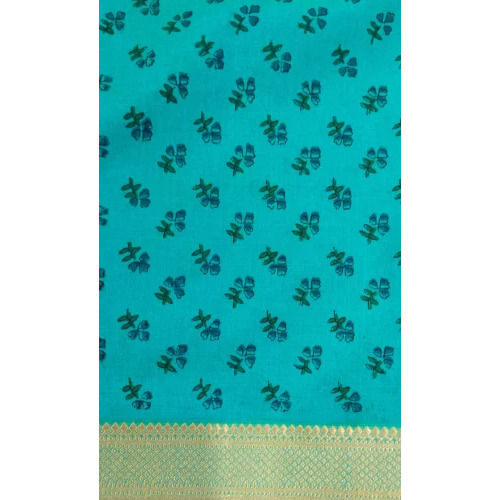 Sea Blue Nizam Border Ajrakh Print Handloom Fabric